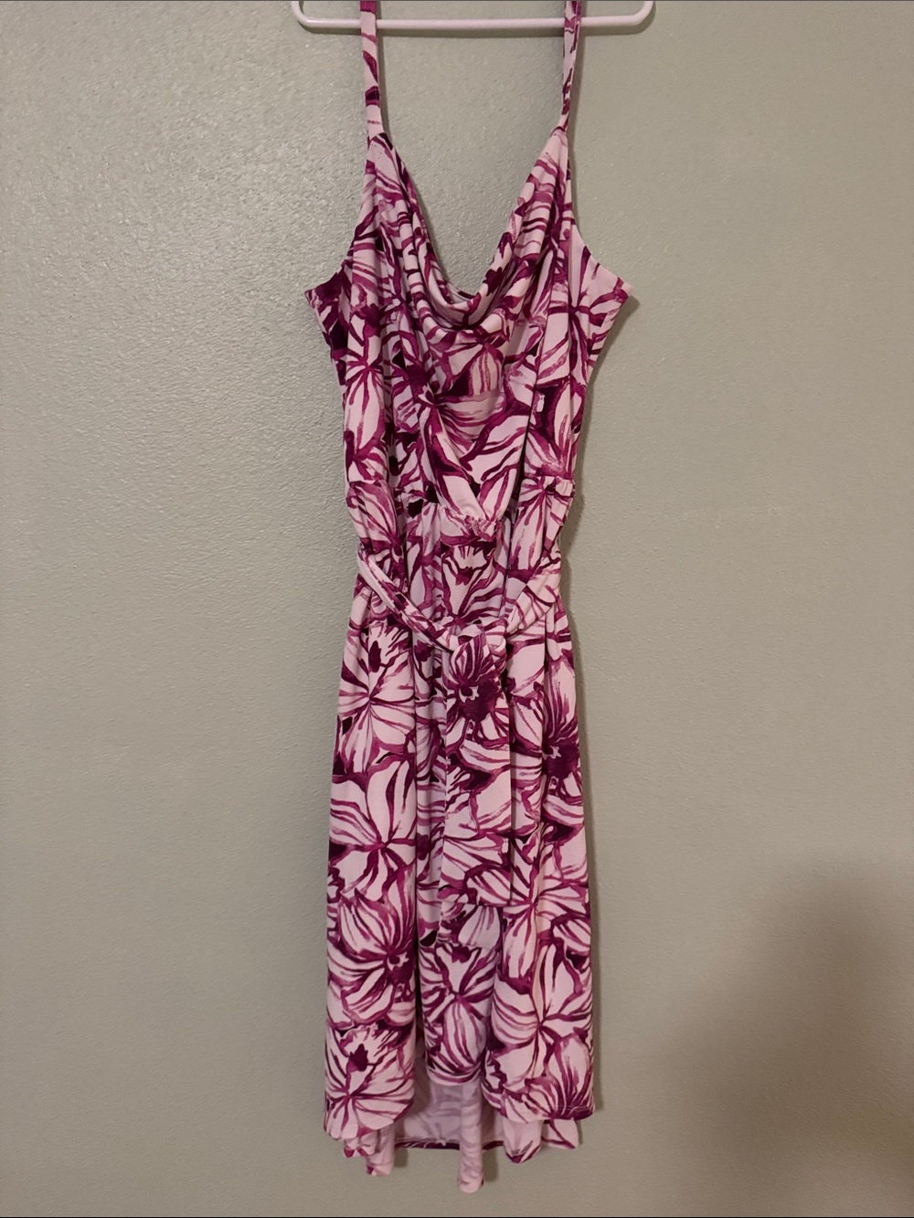 Ann Taylor Pink Floral Cowl-Neck High-Low Dress